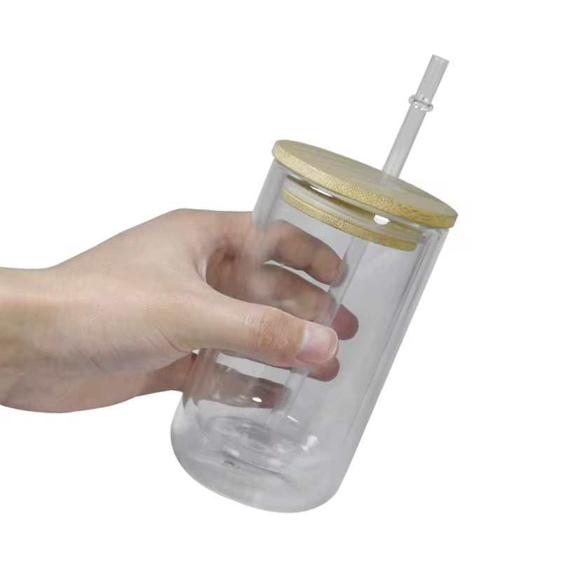 Egg Shaped 14oz Double Walled Glass Snow Globe Wine Tumbler with Bamboo Lid for Sublimation and UV DTF Wraps_ miki