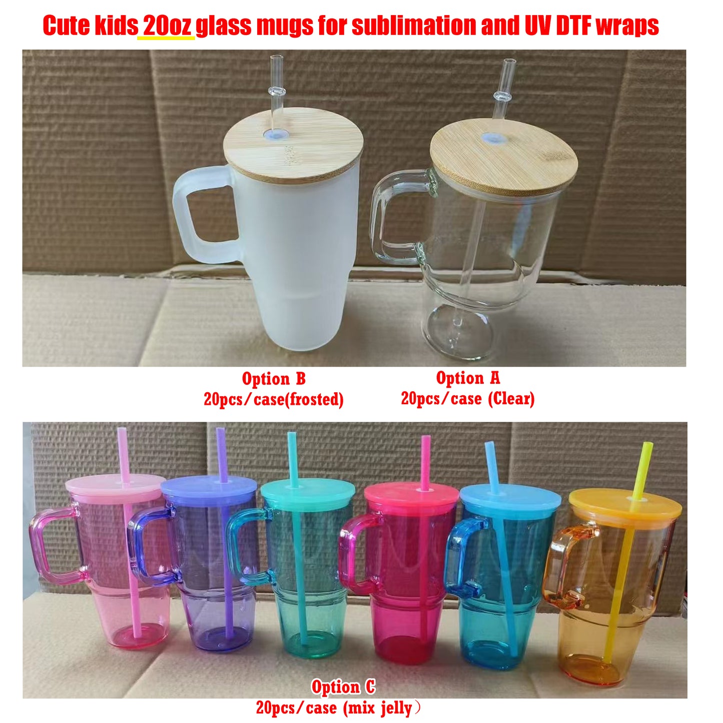 20oz quencher glass mug with handle clear frosted jelly for sublimation and UV DTF wraps_miki