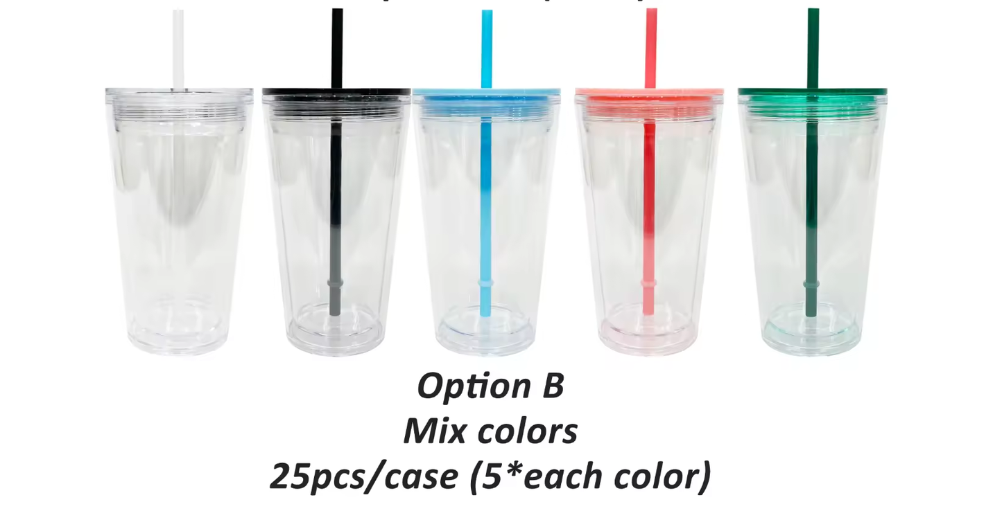 USA RTS_ 16oz Pre-drilled double walled plastic Snow globe cups with lid and straw _miki