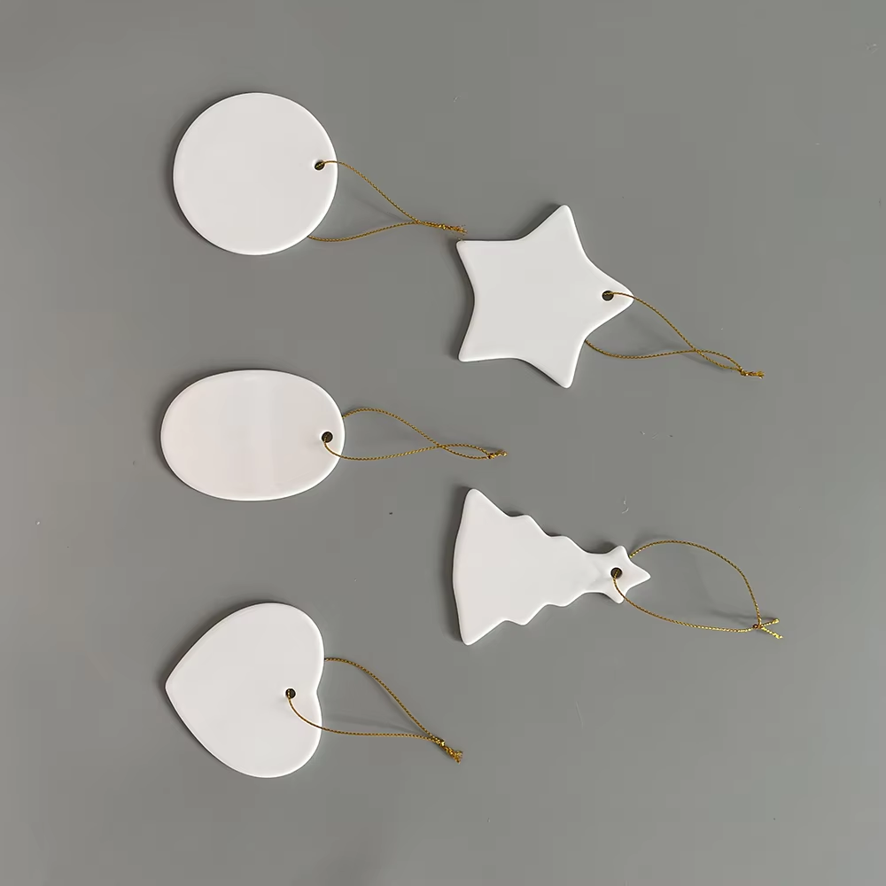 USA RTS_ Sublimation Ceramic/Aluminium/MDF Ornaments Mixed Shape for DIY Crafts Christmas Decorations with String_ Miki