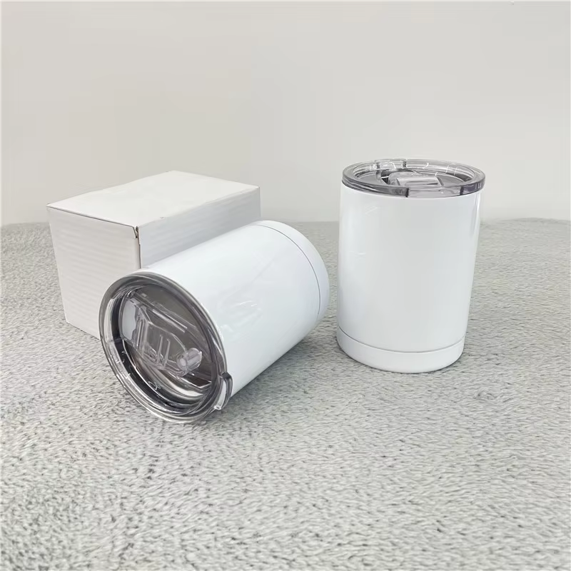 USA Presale_ Sublimation White 10oz Double Walled Stainless Steel Lowball Mugs with Lid_ miki