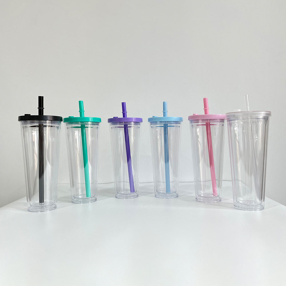 USA RTS_ Pre-Drilled Double Wall Clear Snow Globe 24 OZ Reusable Boba Tea Cup with Wide Straw and Leak Proof Lid Plug_ miki