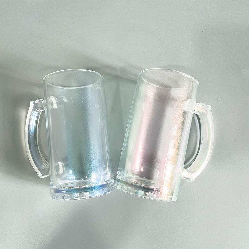 USA Presale_ Sublimation Ombre Color Iridescent 16oz Glass Beer Mug with Handle _ miki