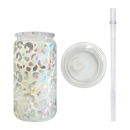 USA RTS clear holographic leopard 16oz glass cans_miki