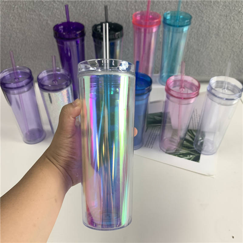USA Presale_ Double Walled 19oz Plastic Acrylic Skinny Tumbler with Lid and Straw_ miki