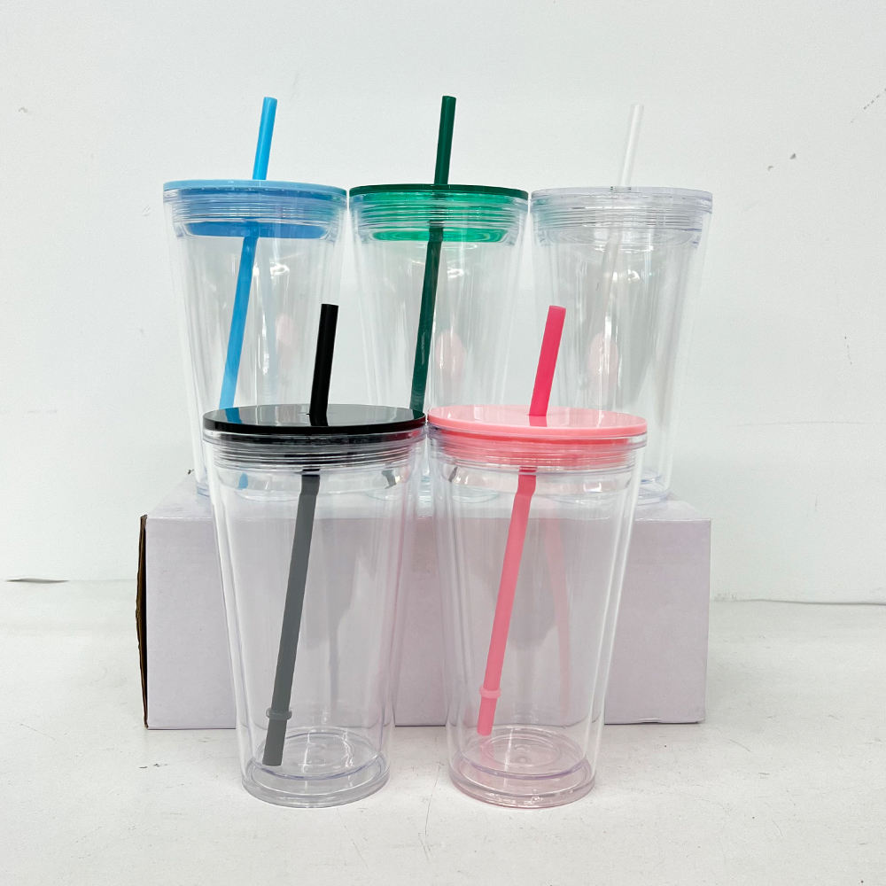 USA RTS_ 16oz Pre-drilled double walled plastic Snow globe cups with lid and straw _miki