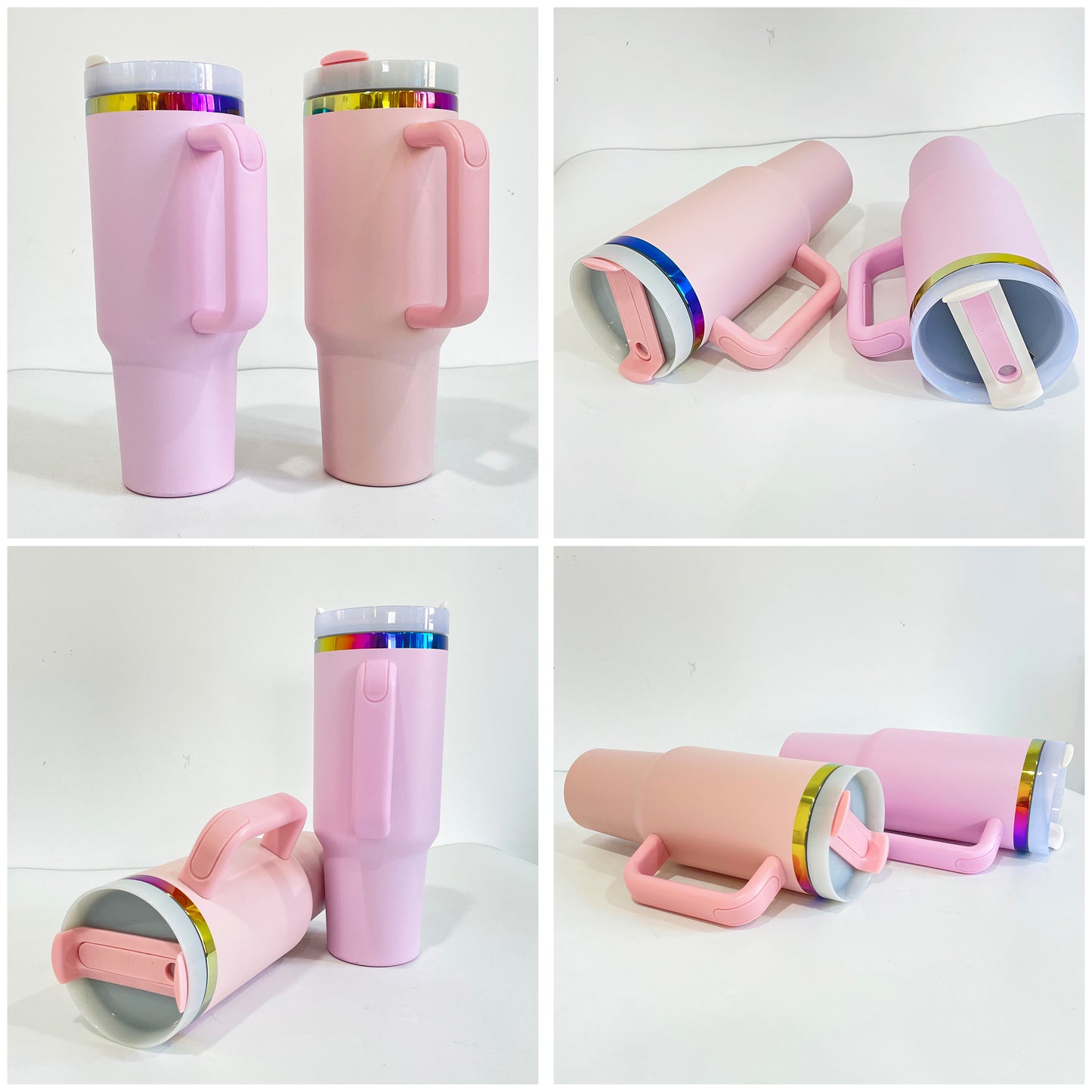 Valentines Day Pink Powder Coated 40oz Rainbow Plated Tumbler For Laser Engraving_miki