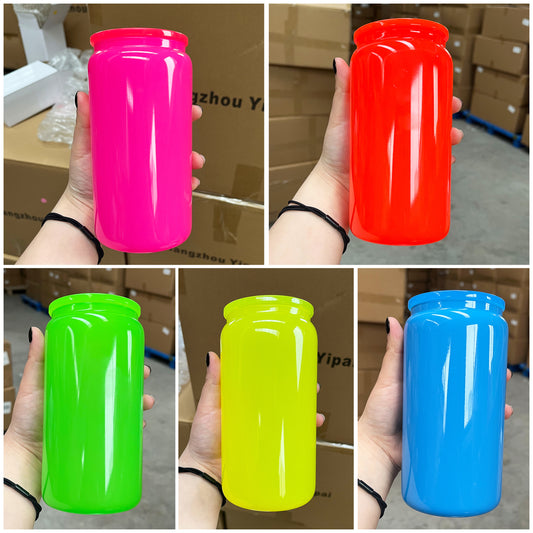 Sublimation 16oz Neon Colored Glass Can with Lid and Straw_ miki