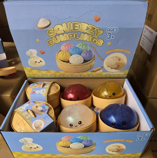 USA Presale_ Glitter Soft Squeeze Decompression Dumpling Squishy Toys with Steamer Basket and Gift Box_ miki