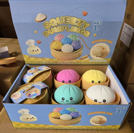 USA Presale_ Smiling Soft Squeeze Decompression Dumpling Squishy Toys with Steamer Basket and Gift Box_ miki
