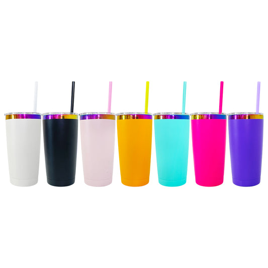 USA RTS_ Powder Coated 20oz Rainbow Case Car Tumbler With Lid and Colored Straw for Laser Engraving_miki