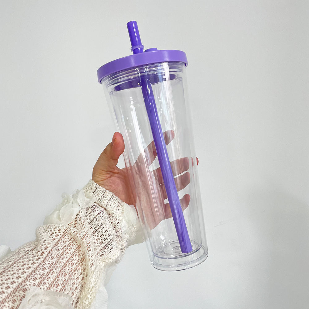 USA RTS_ Pre-Drilled Double Wall Clear Snow Globe 24 OZ Reusable Boba Tea Cup with Wide Straw and Leak Proof Lid Plug_ miki