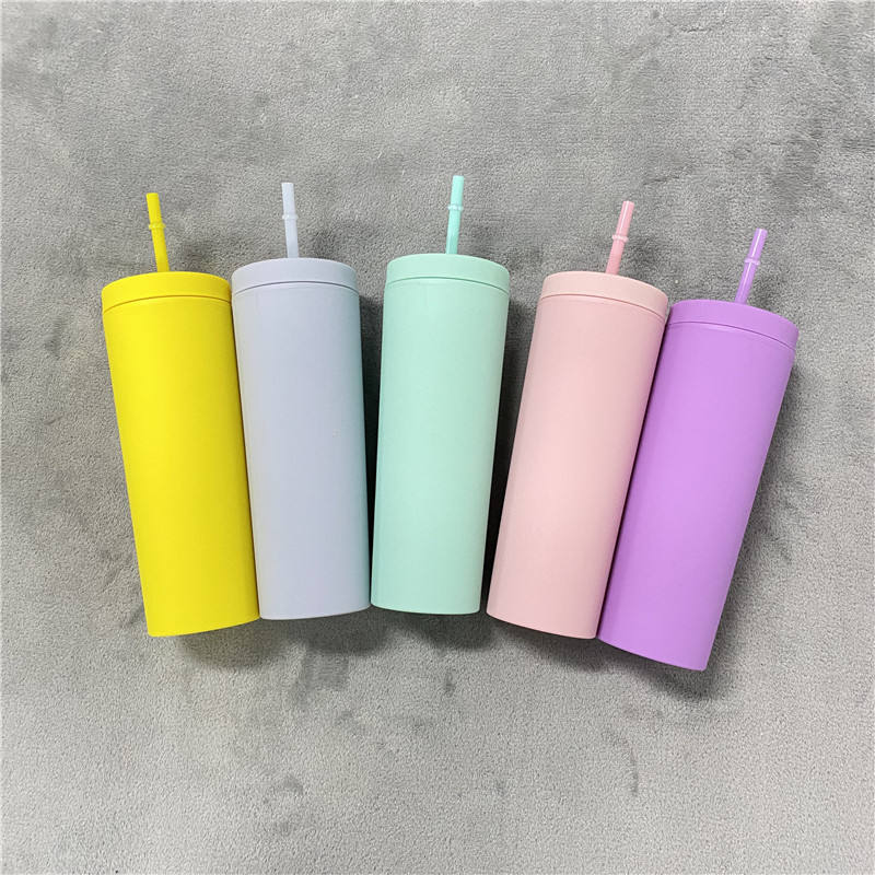 USA Presale_ Soft Matte 19oz 22oz Double Walled Plastic Cup with Lid and Straw_ miki