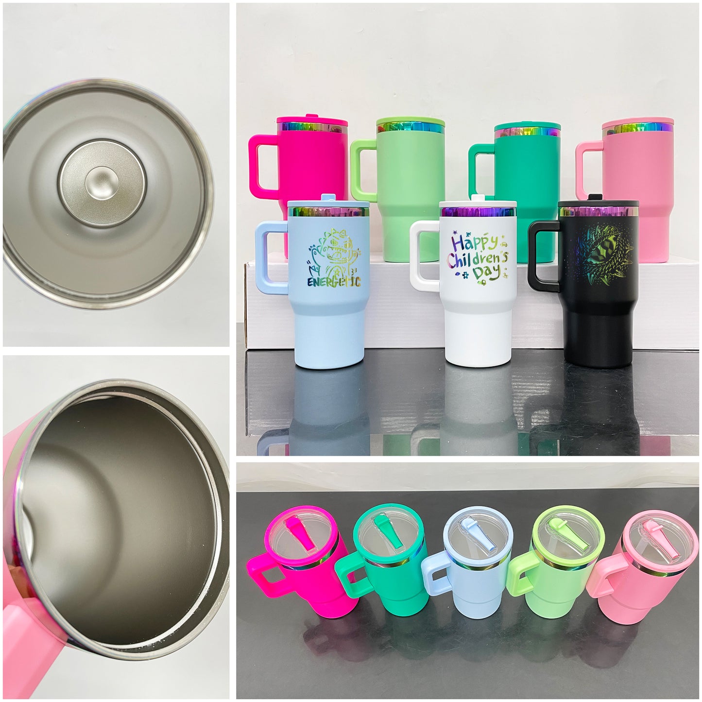 USA RTS_ Rainbow plated kids 20oz tumblers with leak-proof lid and removable handle for laser engraving_miki
