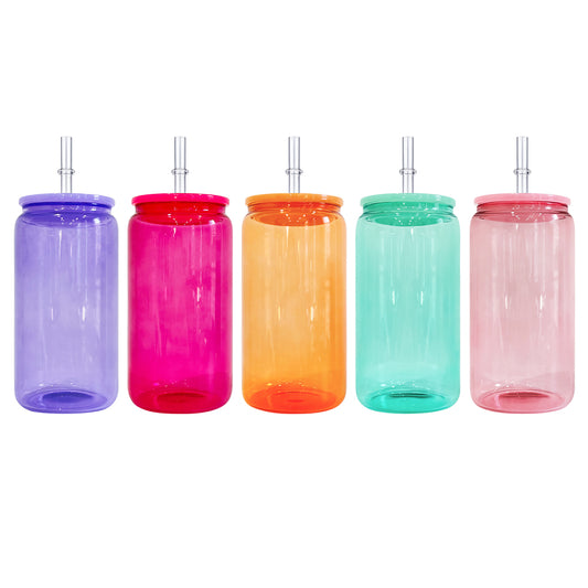 USA RTS_ sublimation 16oz jelly glass cans with plastic lids and straws_miki
