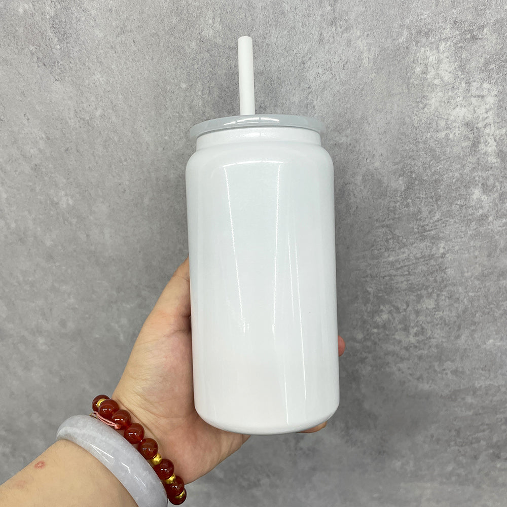 Xmas glossy sublimation 16oz vacuum insulated stainless steel can with colored pp lid and straw_miki