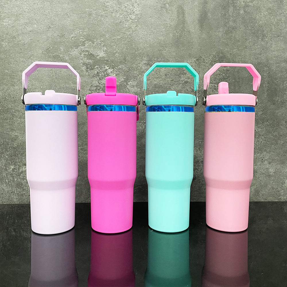 Blue underneath powder coated 30oz flip straw water bottle for laser engraved_miki