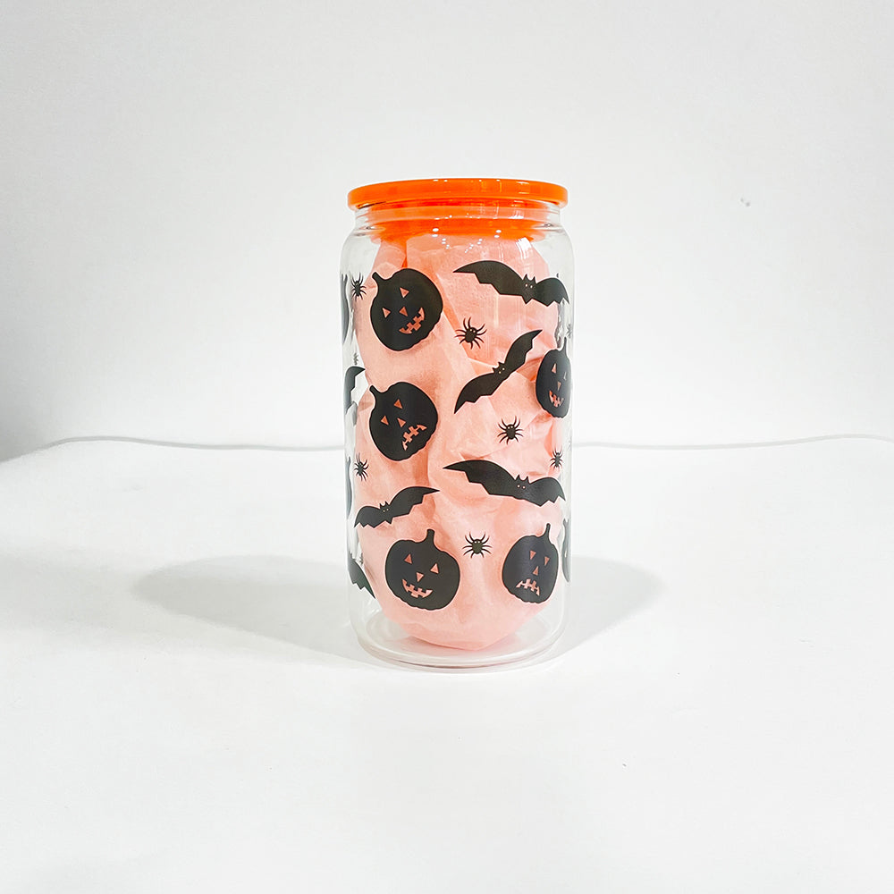 3D touch UV printing Halloween designed 16oz clear glass can with pp lid and straw_miki