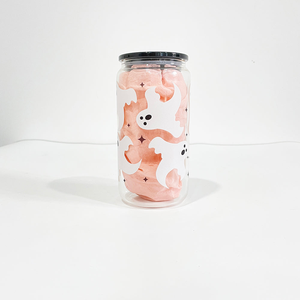 3D touch UV printing Halloween designed 16oz clear glass can with pp lid and straw_miki
