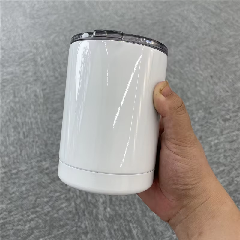 USA Presale_ Sublimation White 10oz Double Walled Stainless Steel Lowball Mugs with Lid_ miki