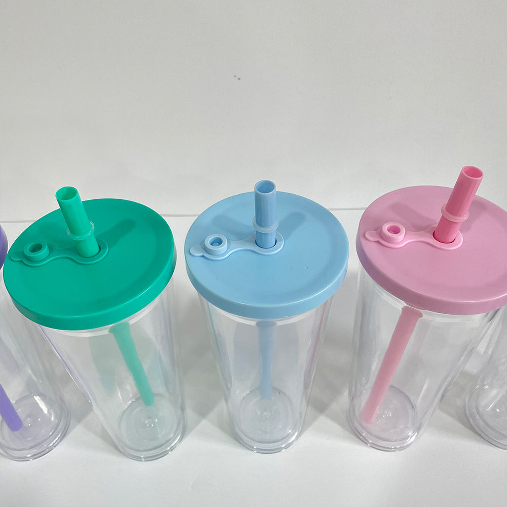 USA RTS_ Pre-Drilled Double Wall Clear Snow Globe 24 OZ Reusable Boba Tea Cup with Wide Straw and Leak Proof Lid Plug_ miki