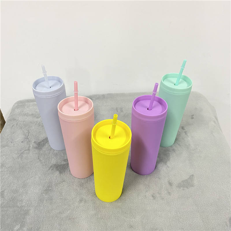 USA Presale_ Soft Matte 19oz 22oz Double Walled Plastic Cup with Lid and Straw_ miki
