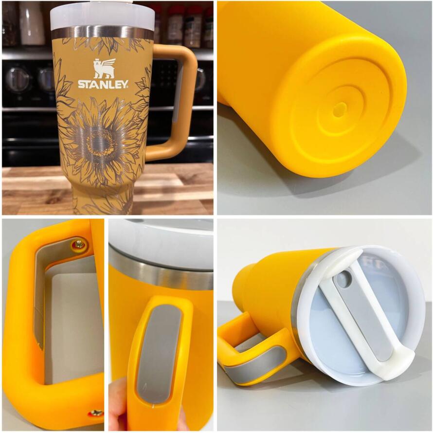 powder coated 40oz Yarrow tumbler for sunflower laser engraved_miki