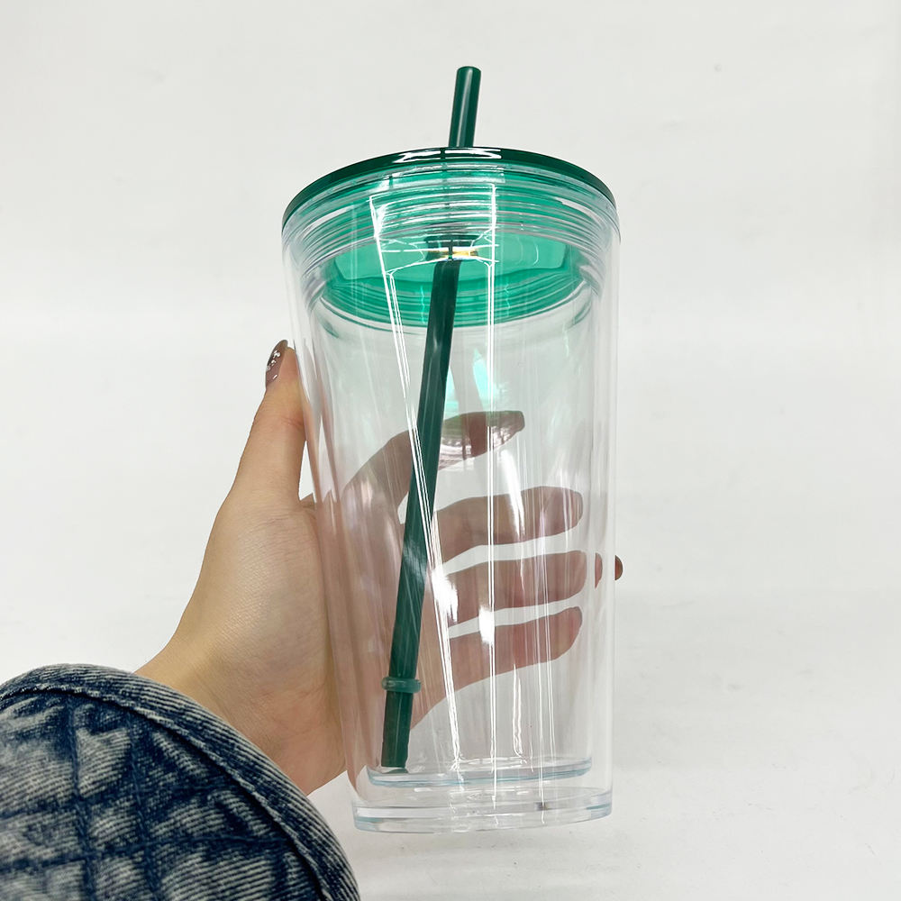 USA RTS_ 16oz Pre-drilled double walled plastic Snow globe cups with lid and straw _miki