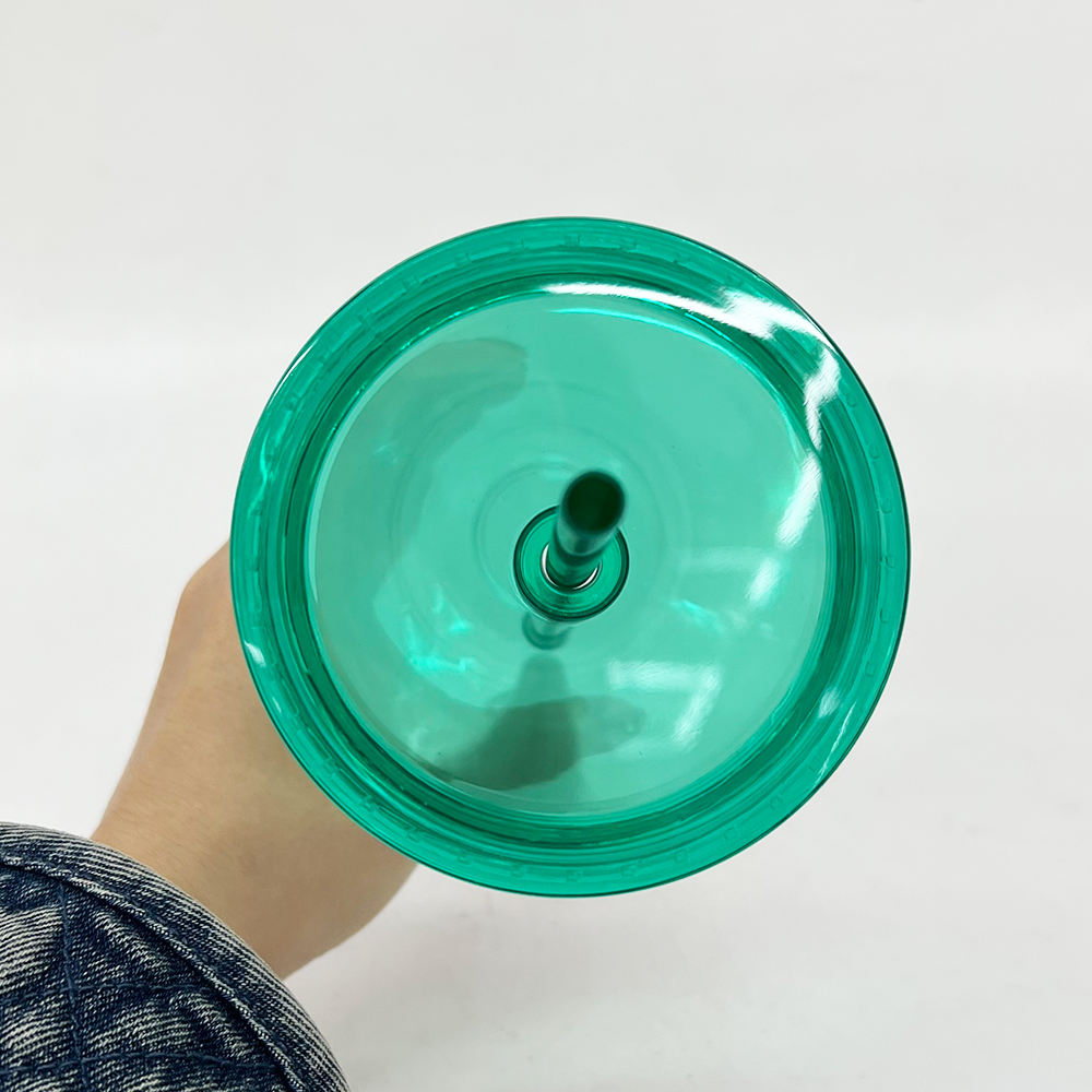 USA RTS_ 16oz Pre-drilled double walled plastic Snow globe cups with lid and straw _miki
