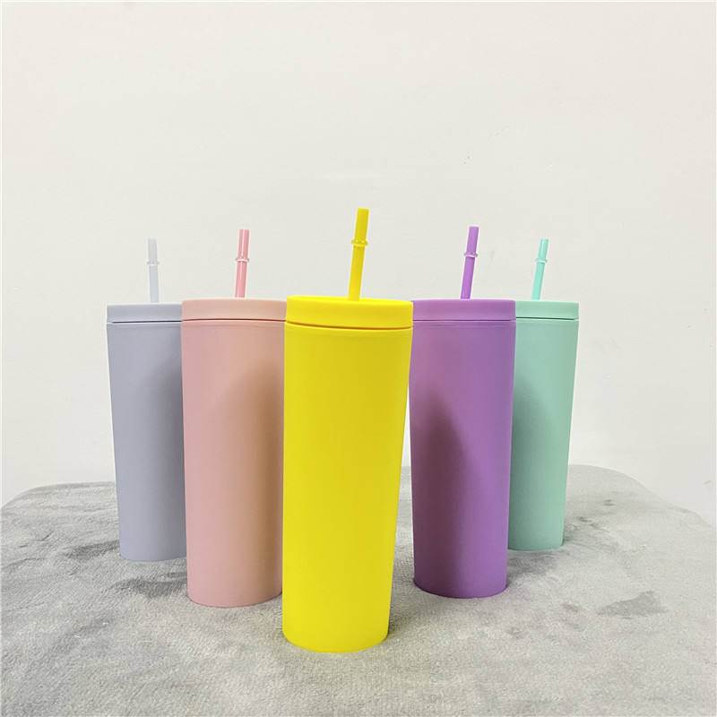 USA Presale_ Soft Matte 19oz 22oz Double Walled Plastic Cup with Lid and Straw_ miki