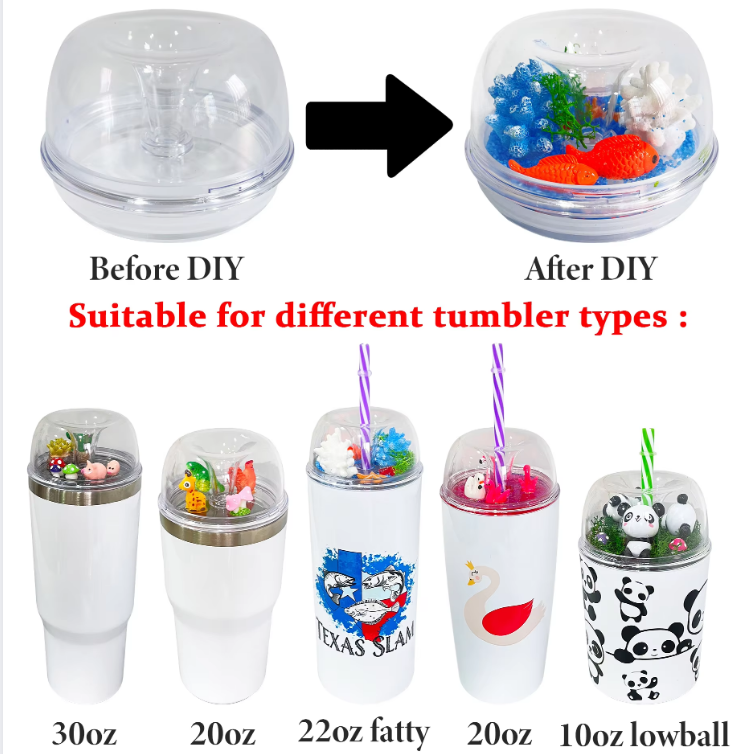 USA Presale_ Clear Hard Plastic Dome Lid with Straw Slot for DIY Tiny Decoration Fit 10oz Lowball 20oz 22oz 30oz Tumblers_ miki