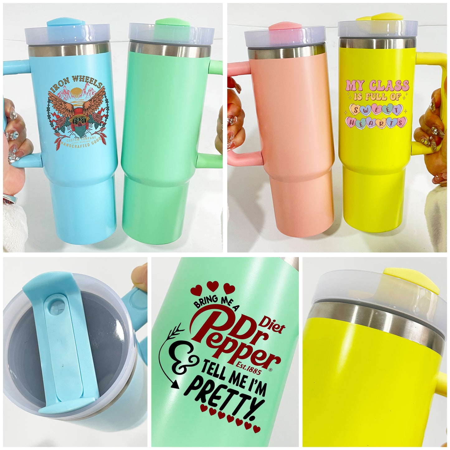 macaron colored H2.0 30oz quencher tumbler with removable handle for sublimation and laser engraving_Miki