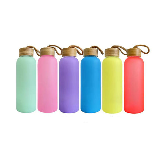 USA RTS_ Sublimation 20oz Colored Glass Drinking Bottle with Leak Proof Bamboo Lid_ miki