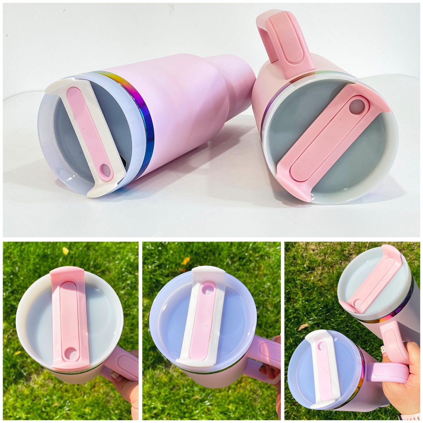 Valentines Day Pink Powder Coated 40oz Rainbow Plated Tumbler For Laser Engraving_miki