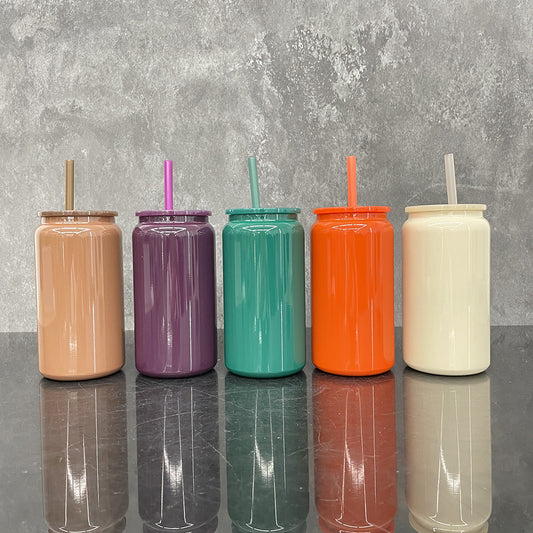 sublimation winter colors 16oz stainless steel can with colored lid and straw for laser engraving/UV DTF_miki