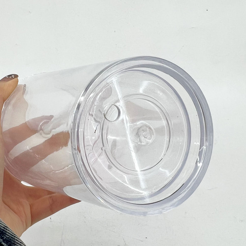 USA RTS_ 16oz Pre-drilled double walled plastic Snow globe cups with lid and straw _miki
