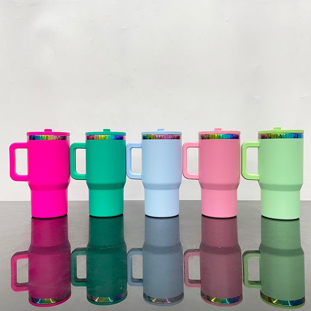 USA RTS_ Rainbow plated kids 20oz tumblers with leak-proof lid and removable handle for laser engraving_miki