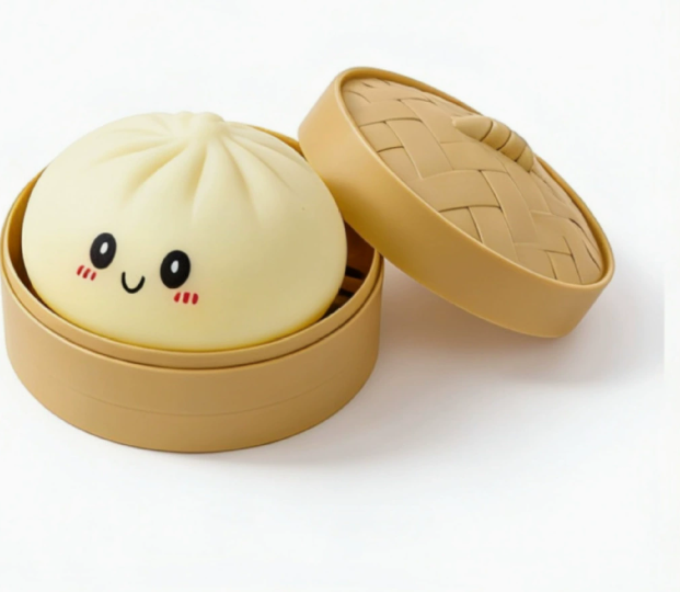 Smiling Soft Squeeze Decompression Dumpling Squishy Toys with Steamer Basket and Gift Box_ miki