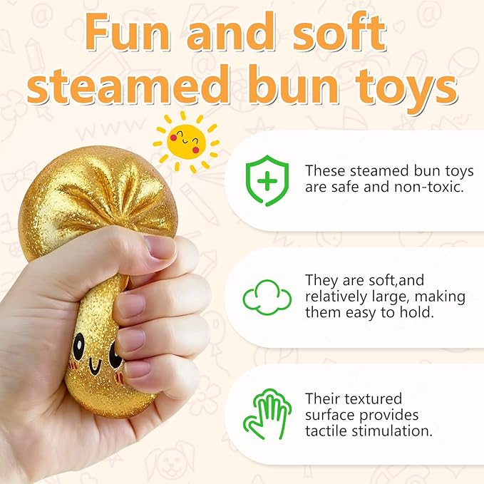 USA Presale_ Glitter Soft Squeeze Decompression Dumpling Squishy Toys with Steamer Basket and Gift Box_ miki
