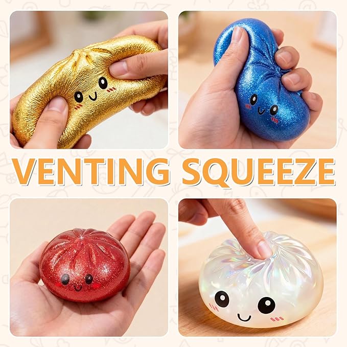 USA Presale_ Glitter Soft Squeeze Decompression Dumpling Squishy Toys with Steamer Basket and Gift Box_ miki