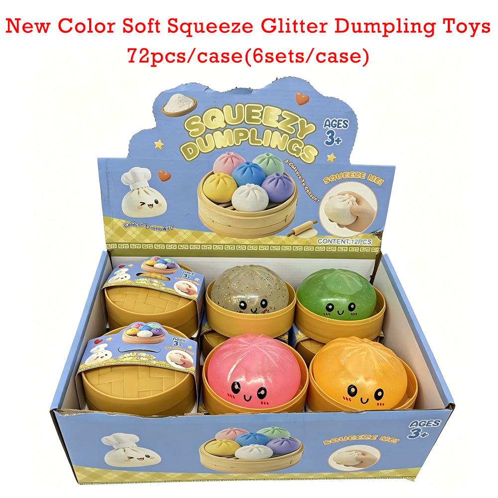 USA Presale_ Glitter Soft Squeeze Decompression Dumpling Squishy Toys with Steamer Basket and Gift Box_ miki