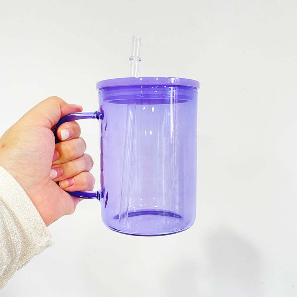 USA RTS_ Sublimation 17oz Jelly Glass Mugs with Handle and Colored Lid_ miki