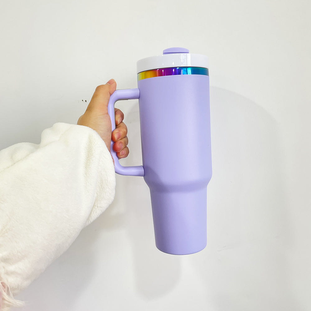 💕rainbow underneath H2.0 40oz macaron quencher tumblers with removable handle for laser engraving_miki