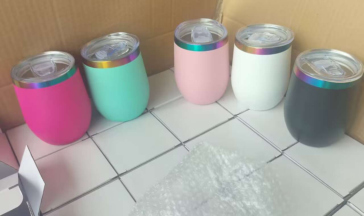 rainbow plated powder coated 12oz Stainless Steel Wine Tumbler with slide lid for laser engrave_miki