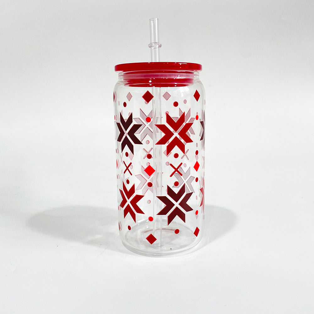 3D touch UV printing Christmas designed 16oz clear glass can with pp lid and straw_miki