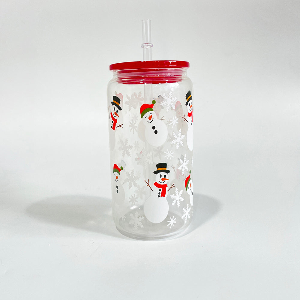 3D touch UV printing Christmas designed 16oz clear glass can with pp lid and straw_miki