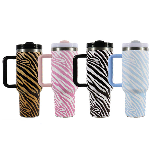 Zebra Printed 40oz H2.0 Quencher Tumblers with Removable Handle and Straw_ miki