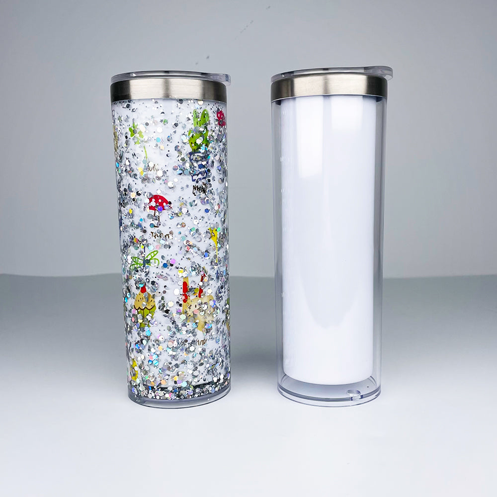 USA RTS_ Sublimation 20oz Stainless Steel Snow Globe Tumbler with Pre-Drilled Bottom and Plug_ miki