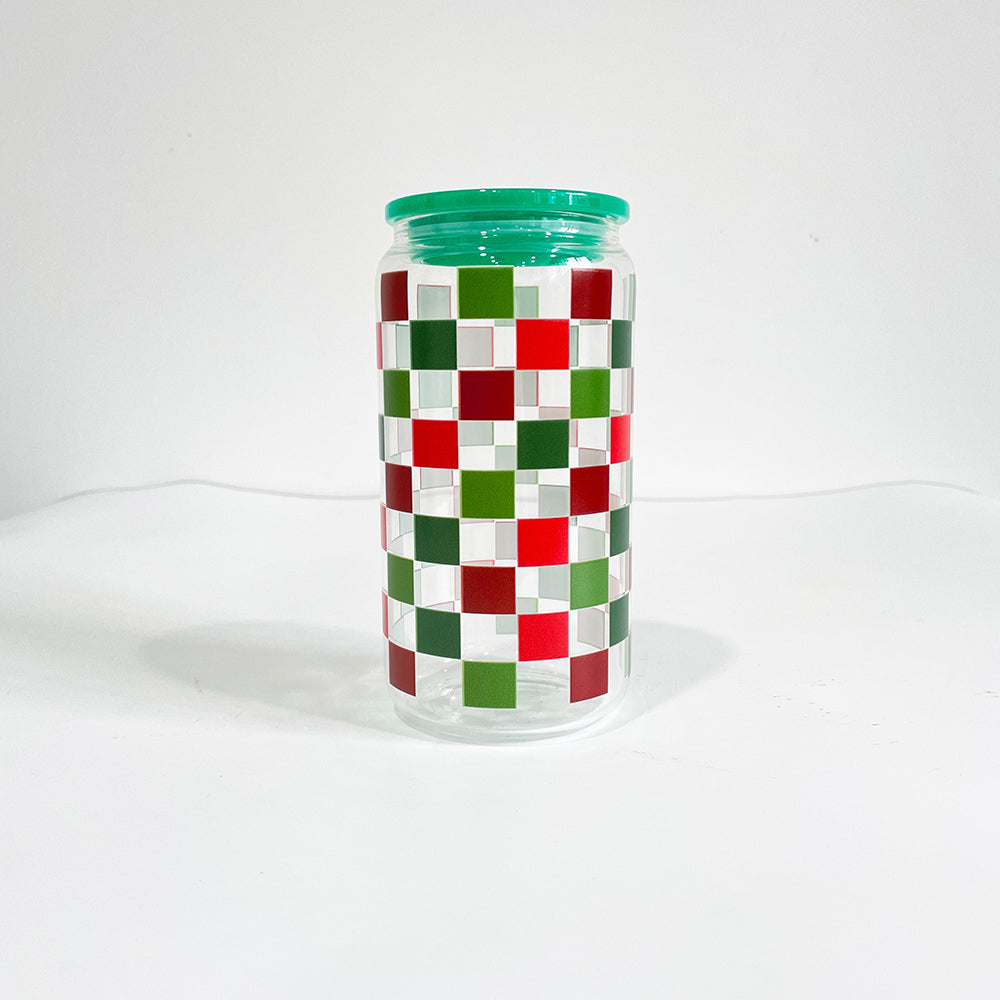 3D touch UV printing Christmas designed 16oz clear glass can with pp lid and straw_miki