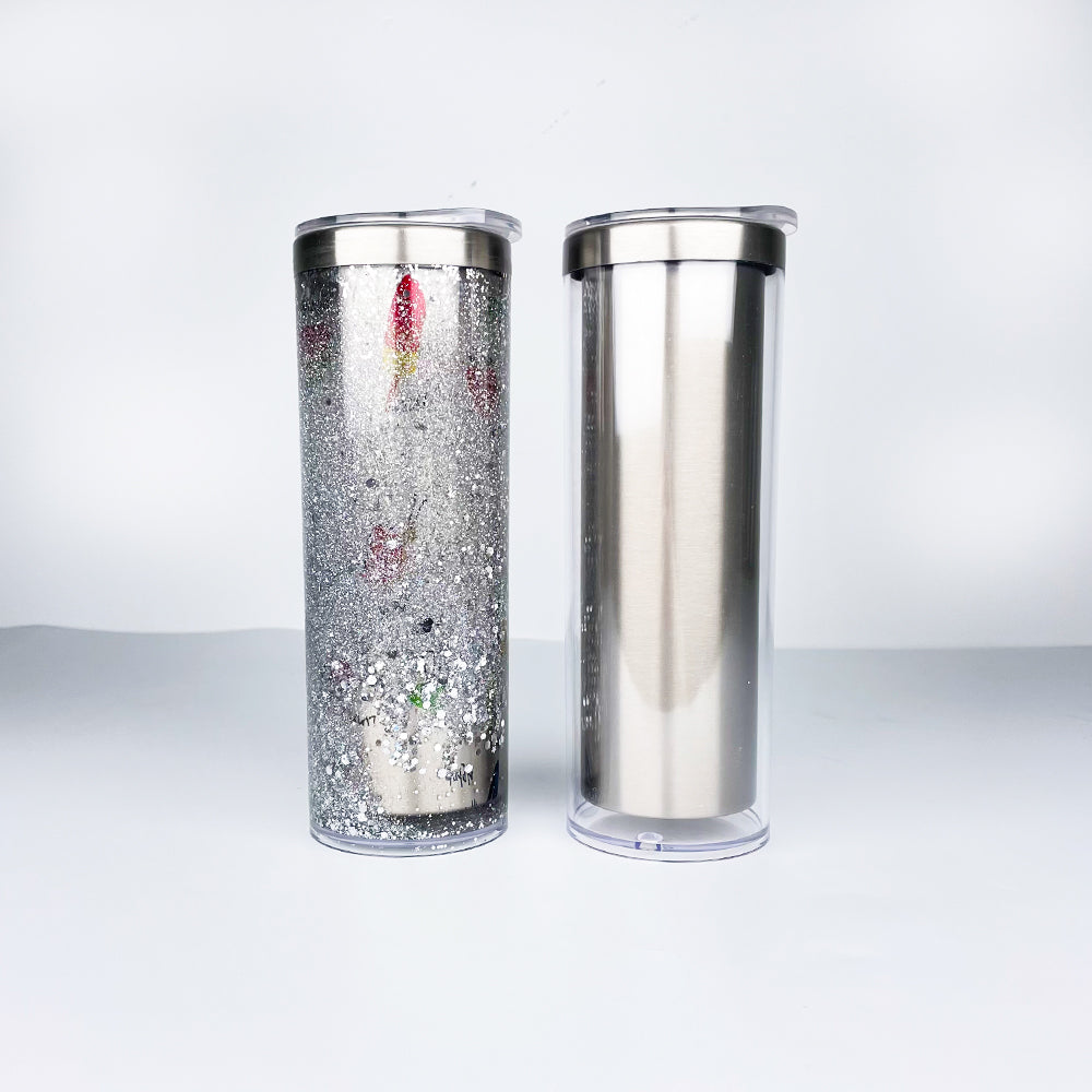 USA RTS_ Sublimation 20oz Stainless Steel Snow Globe Tumbler with Pre-Drilled Bottom and Plug_ miki